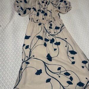 Ann Taylor Cream Midi Dress with Navy Floral Print